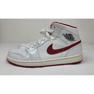 Nike Air Jordan 1 Mid Basketball Shoes‎ Mens 10.5. 2014 White Gym Red Sneakers.
